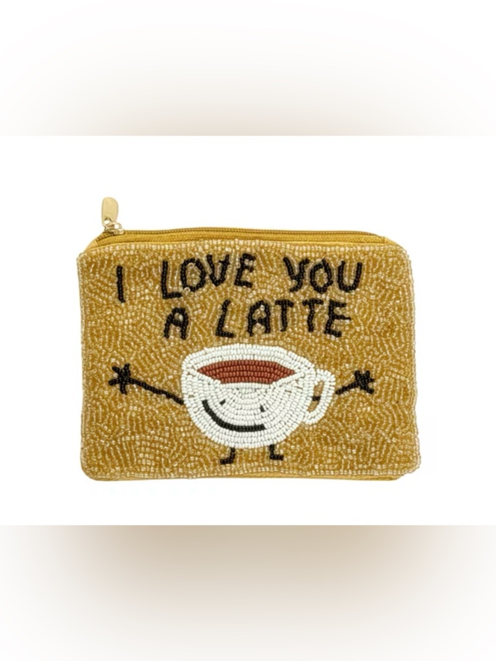 Beaded 'I Love You A Latte' Coffee Pouch - gold